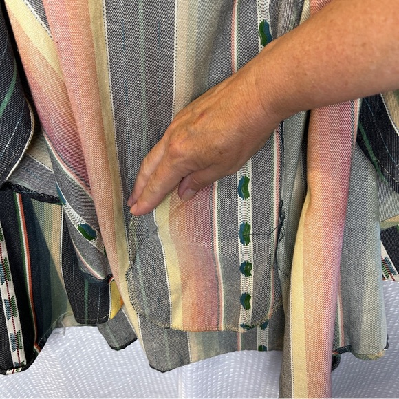 L&B Medium Serape Open Vest Striped Southwest Cowboy Rodeo Green Orange Yellow - Picture 8 of 9